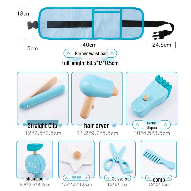 Kids' Wooden Role-Play Waist Pack: Repairman, Barber, Firefighter Educational Toy