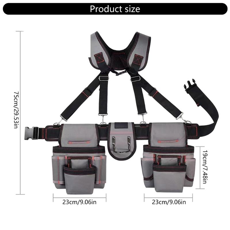 Adjustable Tool Belt for Men with Suspenders and Multi Pockets Ideal for Carpenters Construction Workers and Gardeners
