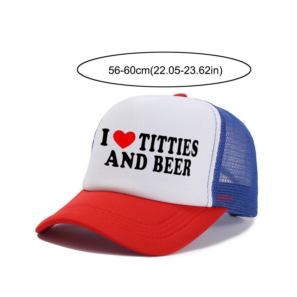 Letter Printing I Love Titties And Beer Hats Breathable Hip-hop Net Trucker Hat Adjustable Sunscreen Hats For Man Women Unisex