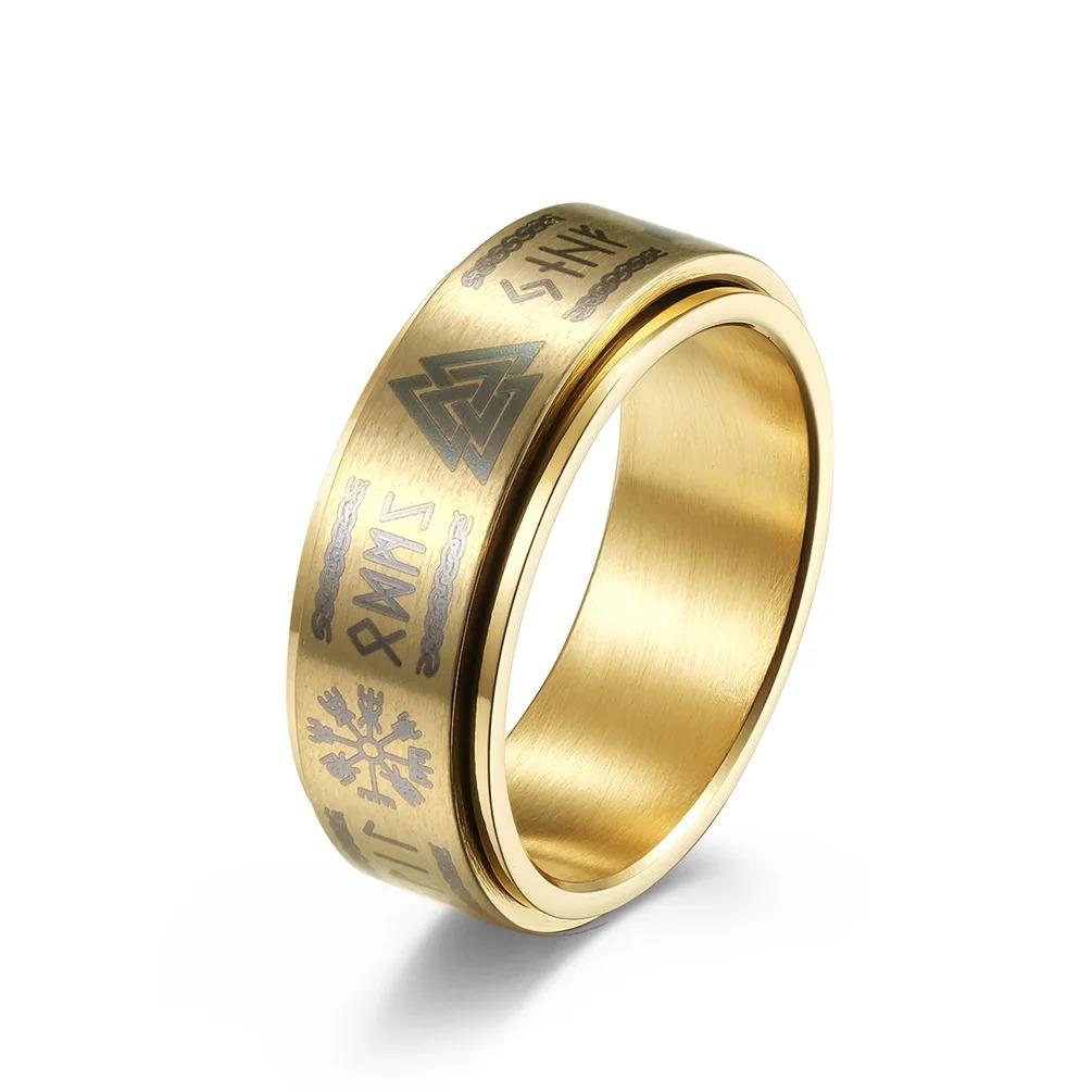Vintage Viking Rune Rings For Men Women Retro Viking Stainless Steel Rotatable Fidget Anxiety Spinner Ring Retro Amulet