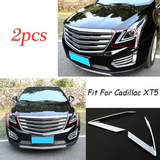 For 2016- Cadillac XT5 ABS Chrome Car Front Headlight Lamp Eyebrow Trim 2pcs