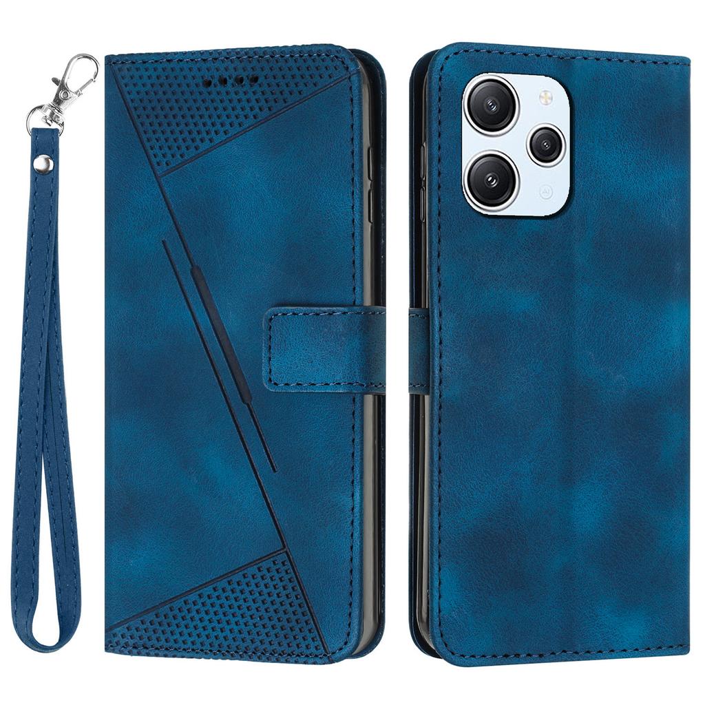 Leather Protective Cover for Xiaomi Redmi 12 4G,Triangle Imprint Wallet Stand Phone Case with Strap