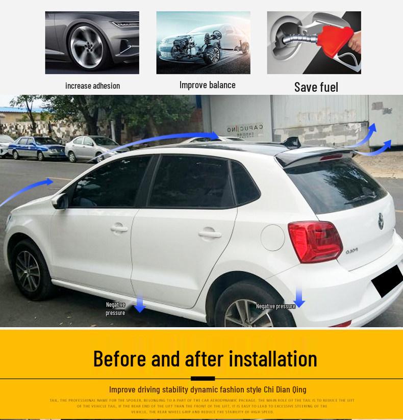 Compatible Rear Spoiler for Polo 06-21 Models: 19 Polo No-Drill Top Tail Modification