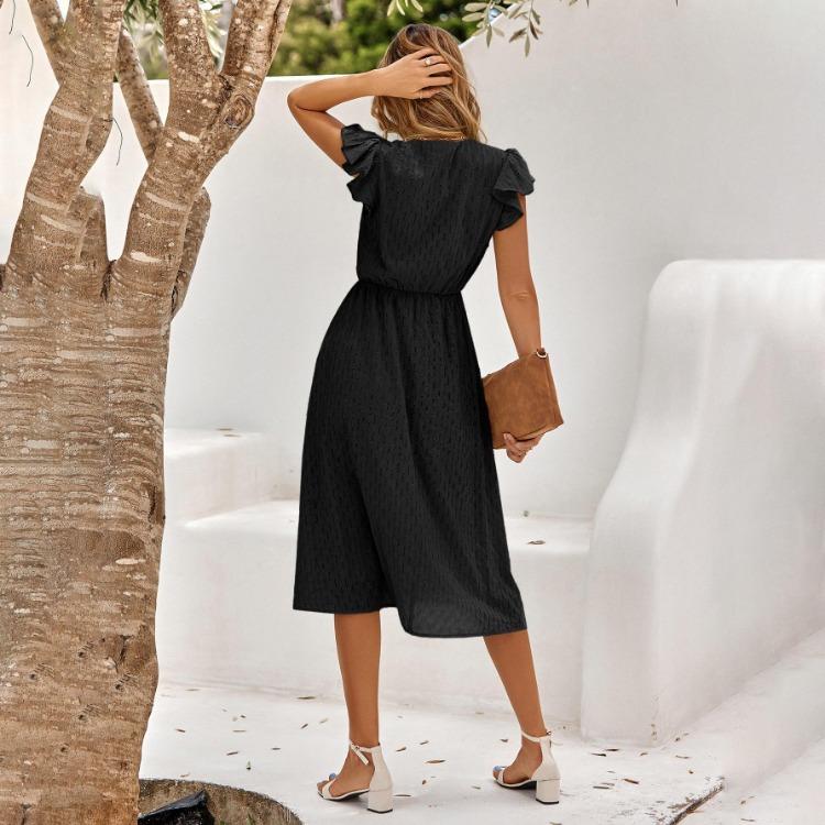 Summer Women Casual Sleeveless V-Neck Dress Solid Color A-Line High Waist Midi Long Spring Dress S-XL
