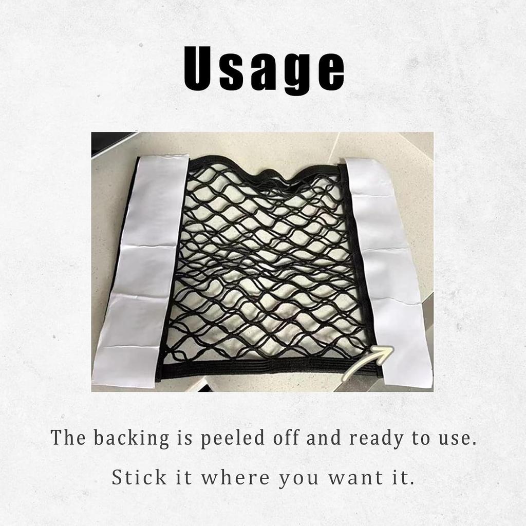 2PCS Universal Car Cargo Net with Adhesive Tape, 9.8×15.7in Trunk Storage Mesh Pocket Wall Mount Organizer Bag for Car RV SUV Boat Truck Camper Van