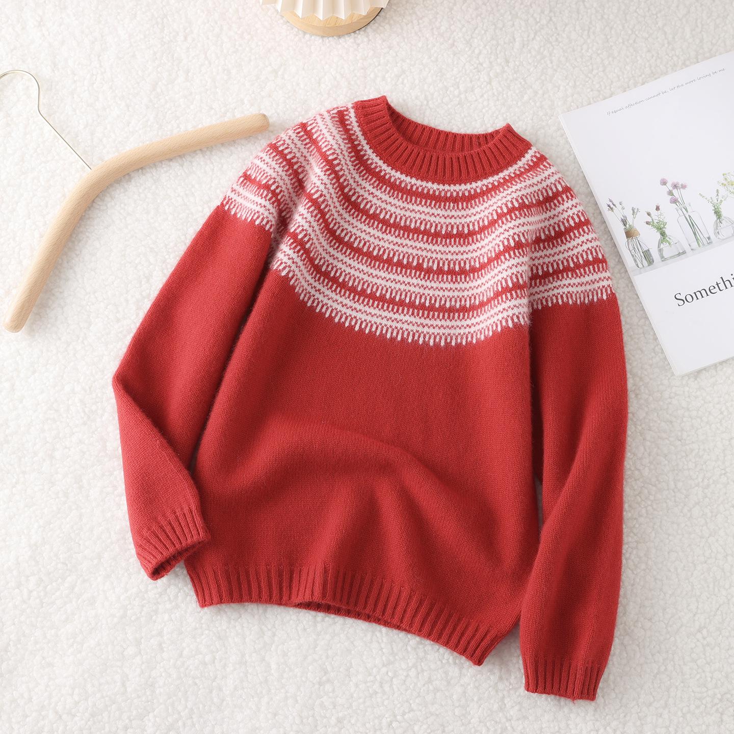 Unisex Heavyweight Fair Isle Wool Sweater - Autumn/Winter Half-High Collar Base Layer 110 cm