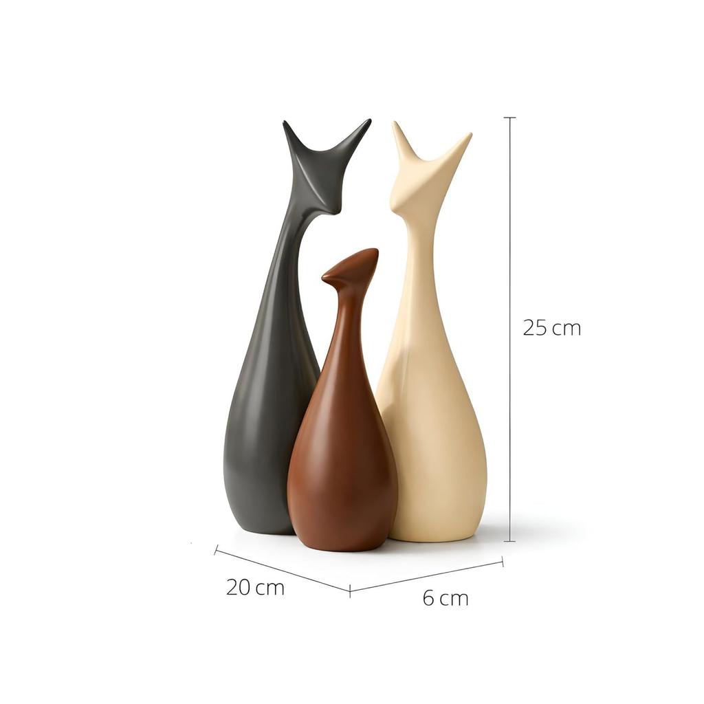 Home Decor Lucky Deer Family Matte Finish Ceramic Figures - (Set of 3, Matte Brown)
