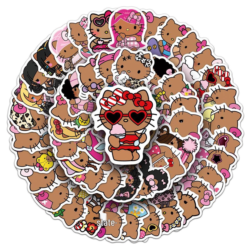 50 Black Cartoon KT Cat Stickers: Cute Sanrio Designs for Phone Cases and Water Cups