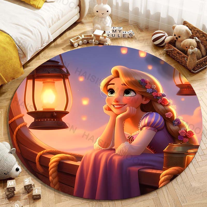 5 Misure Tappeto Rotondo Carino con Stampa della Principessa Rapunzel per Soggiorno, Camera da Letto, Tavolo e Sedie, Divano, Decorazione, Tappeto e Tappetino per la Stanza dei Bambini