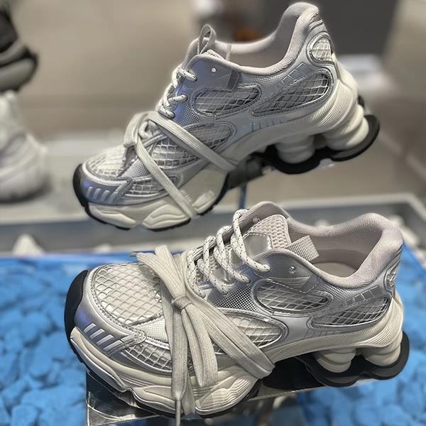 Cowhide Version Silver Dad Shoes Women's Breathable Leather Shoes Thick Sole Heightening Color Matching Versatile Lace-up Casual Sports Shoes