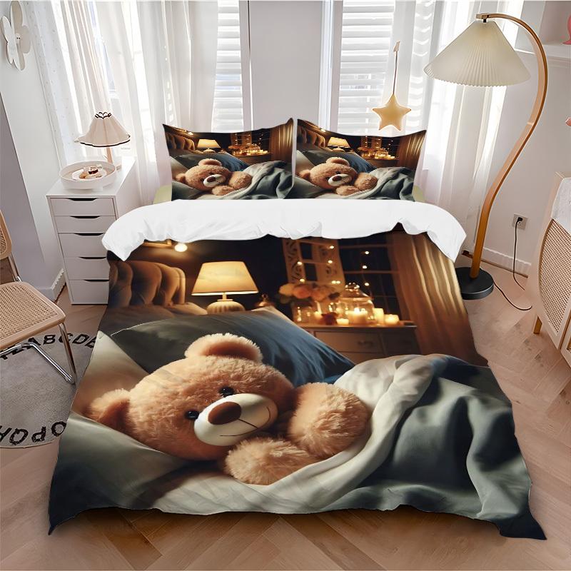 3-teiliges Anime-Teddybär-Bettwäscheset - Enthält einen Bettbezug und zwei Kissenbezüge (Kein Kern) - Perfekt für Schlafzimmer- und Gästezimmerdekoration,