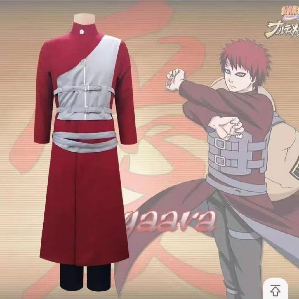 Gaara Cosplay Kostyme Sandfoss Femte Kazekage Rødt Hår Shinobi Ninja Tatoveringsklistremerke Sett Parykk Halloween Jul