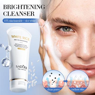 SADOER Sabonete Facial Iluminador Suave de Limpeza Arroz Branco Niacinamida Limpador
