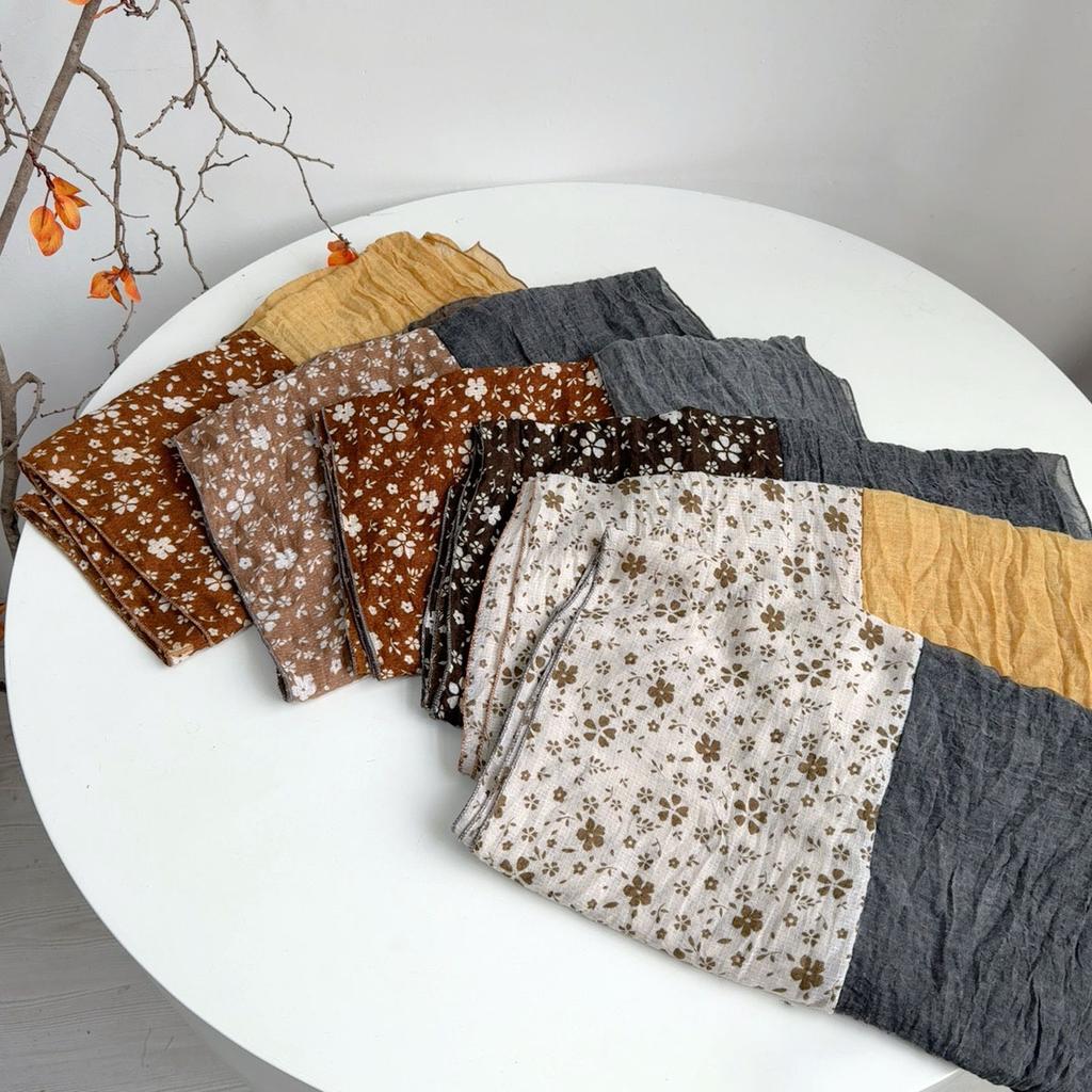 Retro Floral Scarf Retro Versatile Korean Style Cotton Scarves Women'S Thin Breathable Travel  Shawls