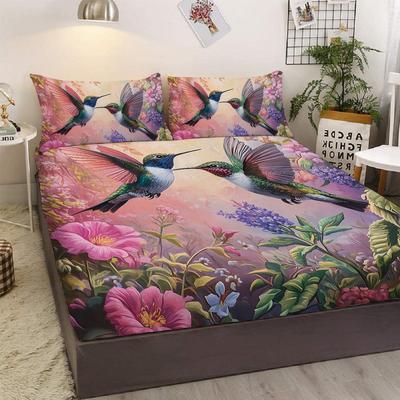 Set da letto a tre pezzi con colibrì dal becco lungo, con due federe, adatto per camera da letto e soggiorno (Rosa, Stanza)