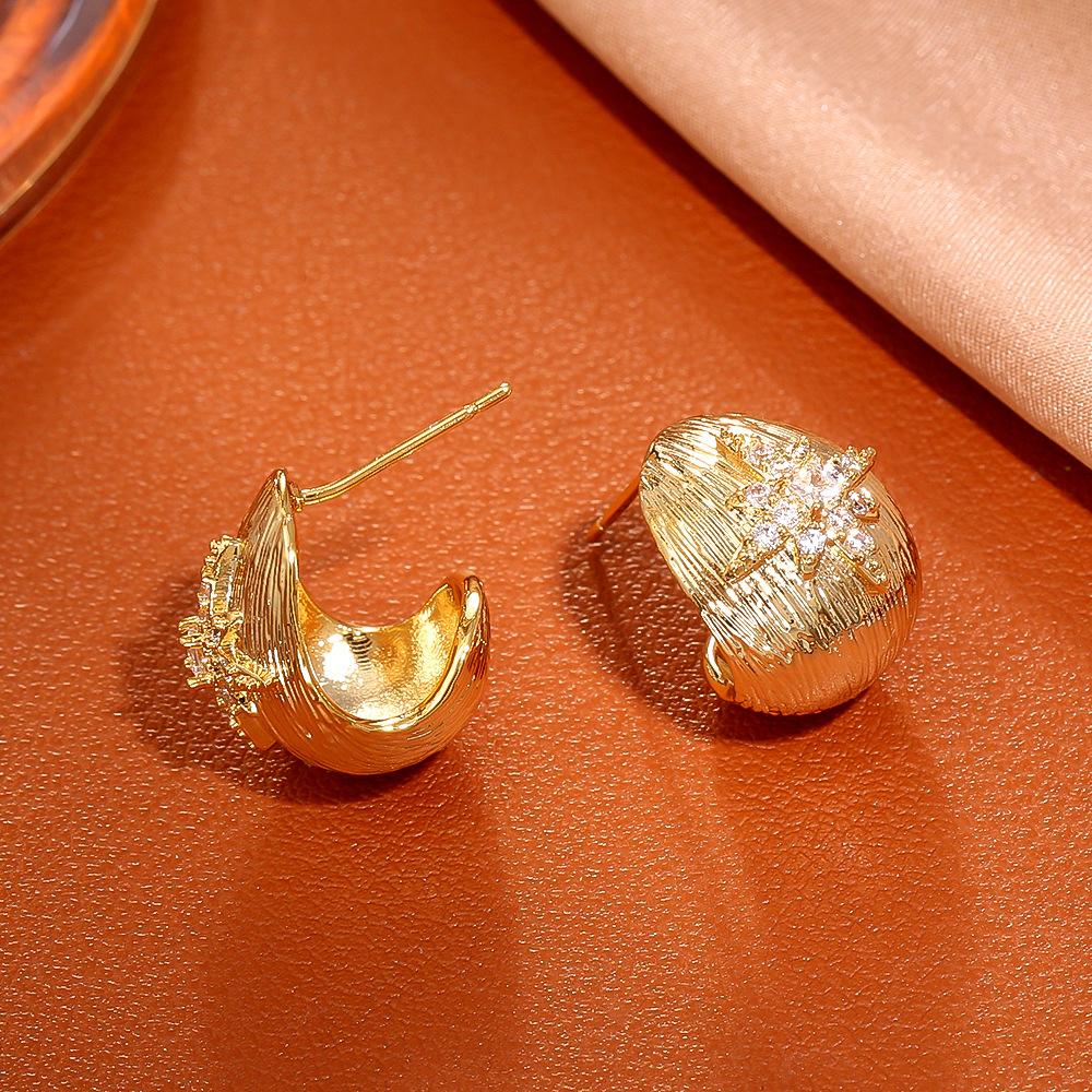 Shiny Zircon Earrings Women Gold Color Eight-Pointed Star Water Drop Stud Earrings Fashion Exquisite Party Daily Jewelry Gifts