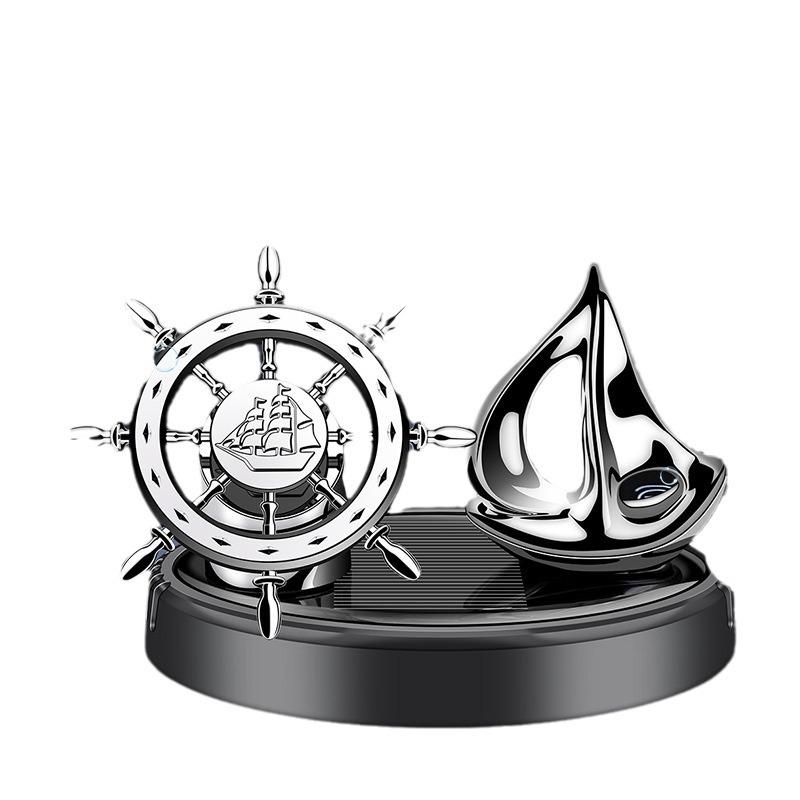 Solar Rotating Ship's Wheel Car Ornament - Aromatherapy Perfume 'May Your Future Be Bright'
