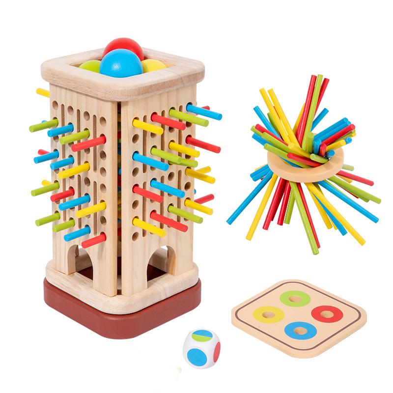 Kids' Wooden 3-in-1 Pick-Up Sticks Game: Dice, Color Recognition, Educational Parent-Child Interaction Table Toy