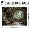 2D Fantasy Forest Study Room with Round Window Backdrop Photography Background Banner