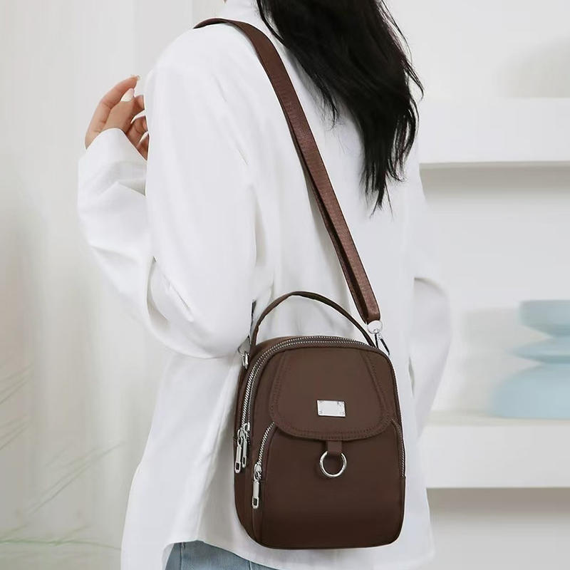 Lightweight Nylon Women's Crossbody Bag Casual Mini Handbag with Multiple Zip Compartments Detachable Shoulder Strap Bag