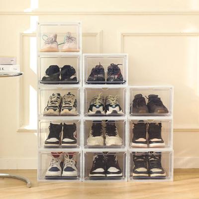 Caja de Zapatos Acrílica Totalmente Transparente Apertura Lateral Caja de Exhibición de Almacenamiento de Zapatos Aj Tipo Cajón Magnético Plástico Plegable Zapatero