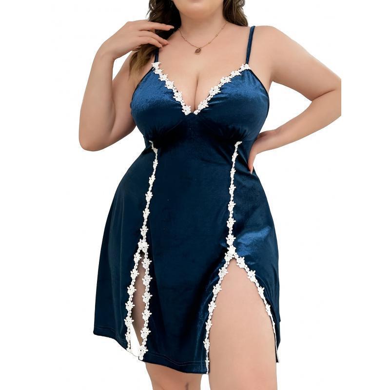 

Velvet Lace Gold Silk Camisole Robe with Suspender Sleepwear 3XL синий