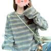 Contrasting color striped long-sleeved t-shirt women's 2026 new autumn lazy style loose casual design top