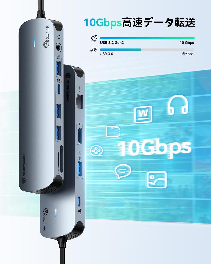 New Yottamaster USB C Hub 3 10Gbps Gen2 Data Transfer Adapter HDMI Output 100W PD Fast Charging Gigabit Ethernet LAN Port Audio Card Reader Compatible