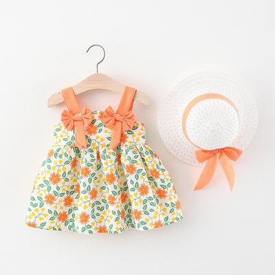 Kinderkleid Baby Sommer Neuheiten, Kleider mit doppelter Schleife, Prinzessinnenkleider, kostenlose Hüte.