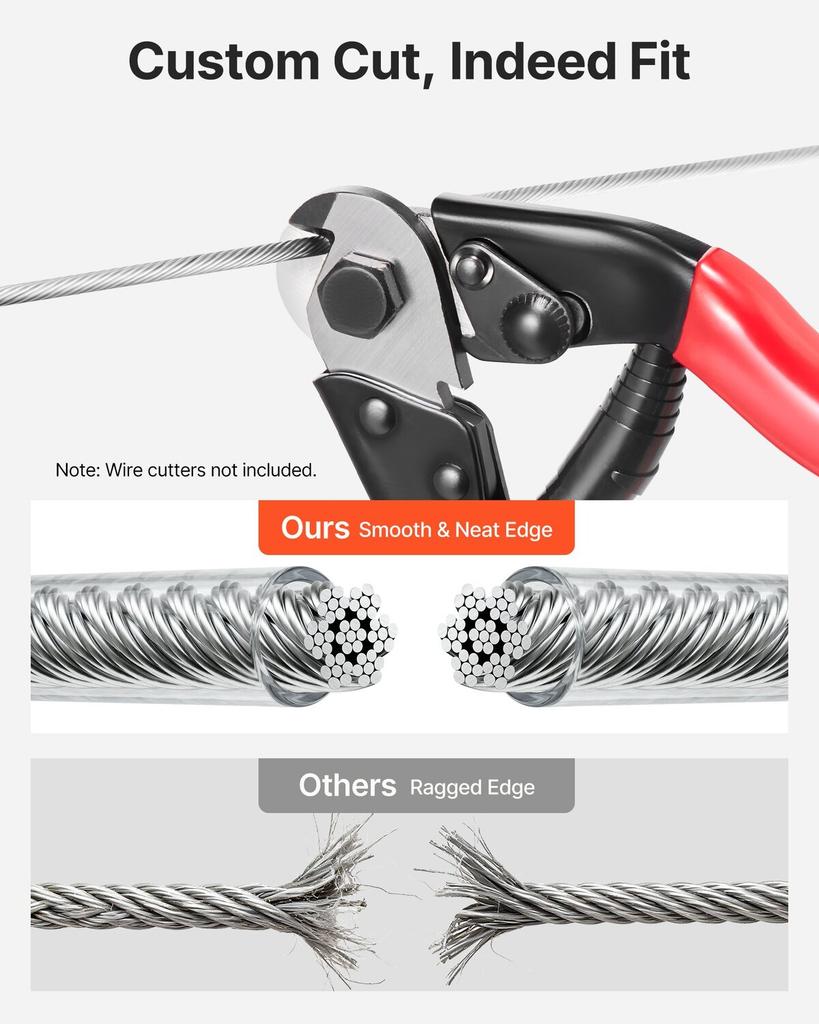 2 mm Wire Rope Kit, 35.1 m Length, 304 Stainless Steel Wire Cable, 2 kN Breaking Strength, 7 x 7 Strands Construction, Steel Cable for Deck Railing