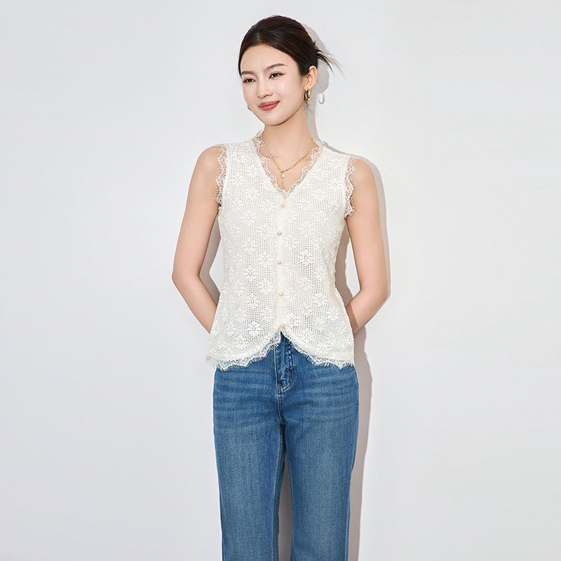 

Элегантный женский топ-жилет с тонким кружевом во французском стиле Large абрикосовый