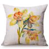 Watercolor Red Flower Splatter Art Sofa Decorative Throw Pillow Case Violet Green Leaves Yellow Petal Cotton Linen Cushion Cover