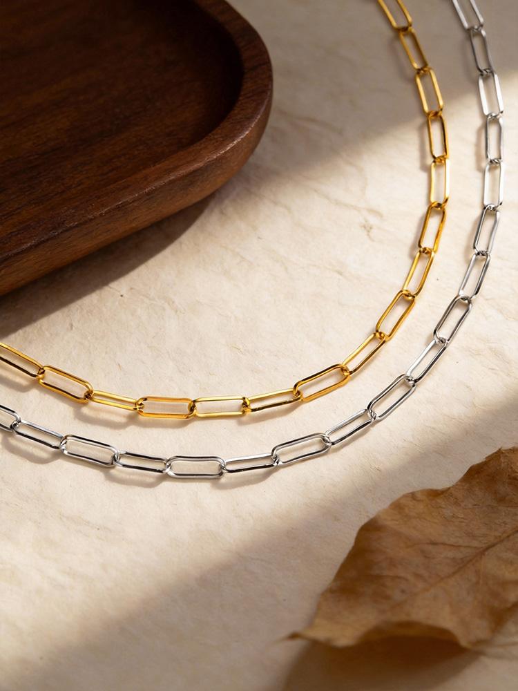 18K Gold Plated Paper Clip Chain Statement Necklace, Minimalist Link Chain Necklaces for Women Waterproof Jewelry Gift