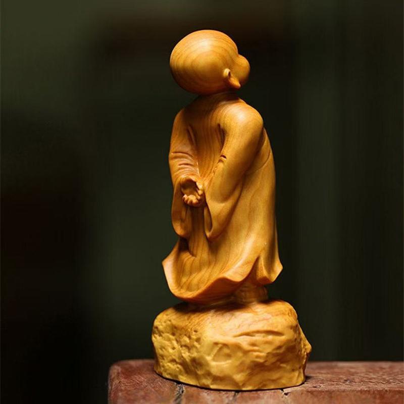 Wood Carving Chinese Characteristic Little Monk Decorate Small Statues Cute Home, Room, Office, Car Character Ornaments