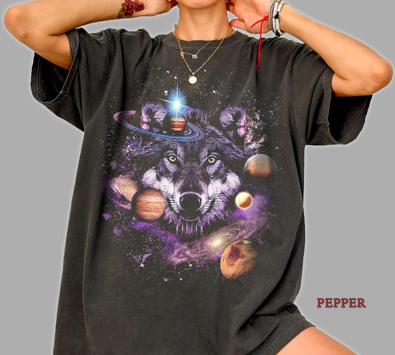 Wolf Galaxy Tshirt Cosmic Space Wolf Print Unisex Cotton Tee Summer Unisex Loose And Breathable Cotton Tshirt Top S