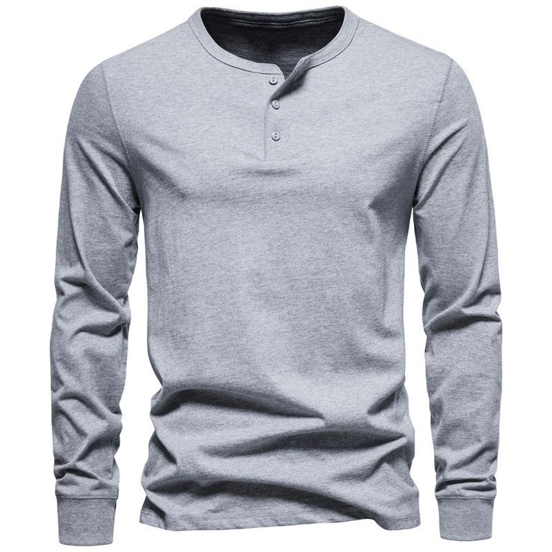 2023 Men's European & American Henley Collar Long Sleeve Solid Casual T-Shirt