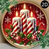 2D Flat Metal Tin Sign Merry Christmas Wall Art with Holly Berries Candles Home Office Cafe Decor