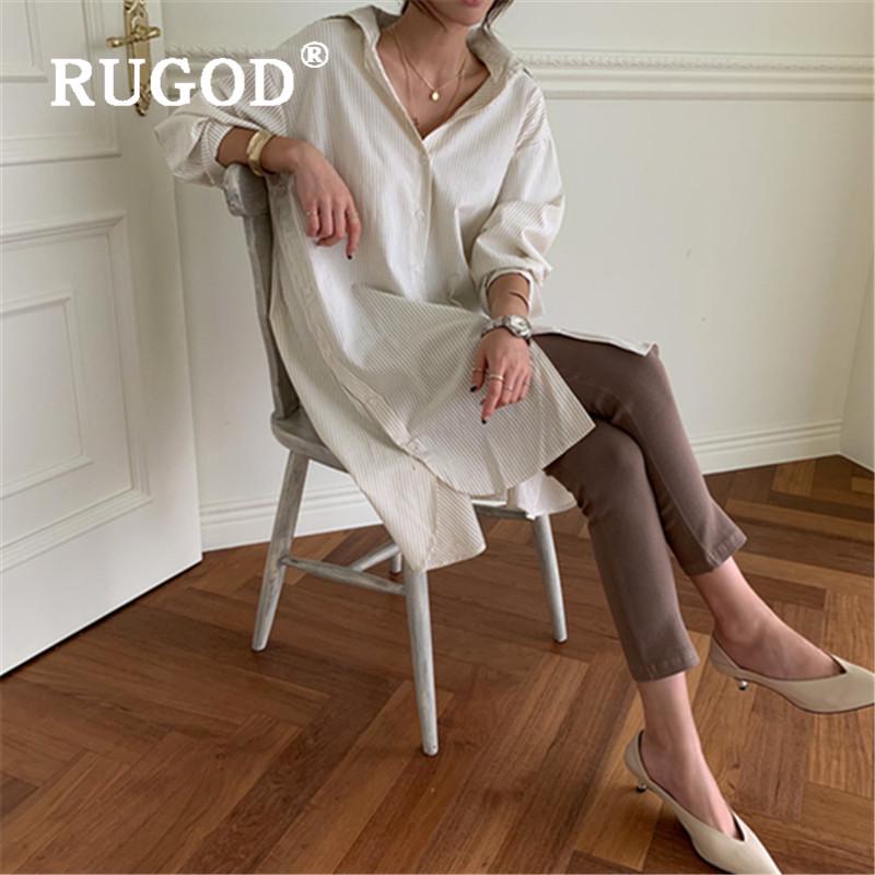 2025 Korean Loose Casual Mid-length Vertical Striped Shirt