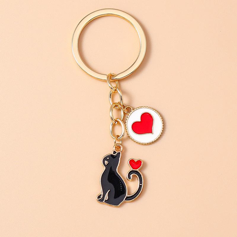 Lovely Enamel Cartoon Cat Keychain Animal Key Ring Pendants for Women Girls Handbag Decor DIY Jewelry Accessories Gifts