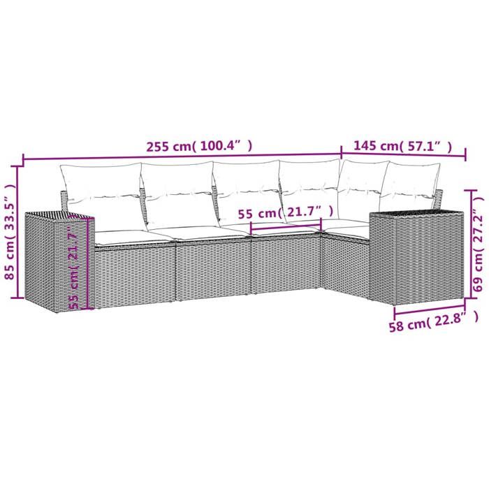VidaXL Salon de Jardin avec Coussins 5 pcs, Canapés de Terrasse, Ensemble de Meubles de Patio, Mobilier d'Extérieur, Beige 3222528
