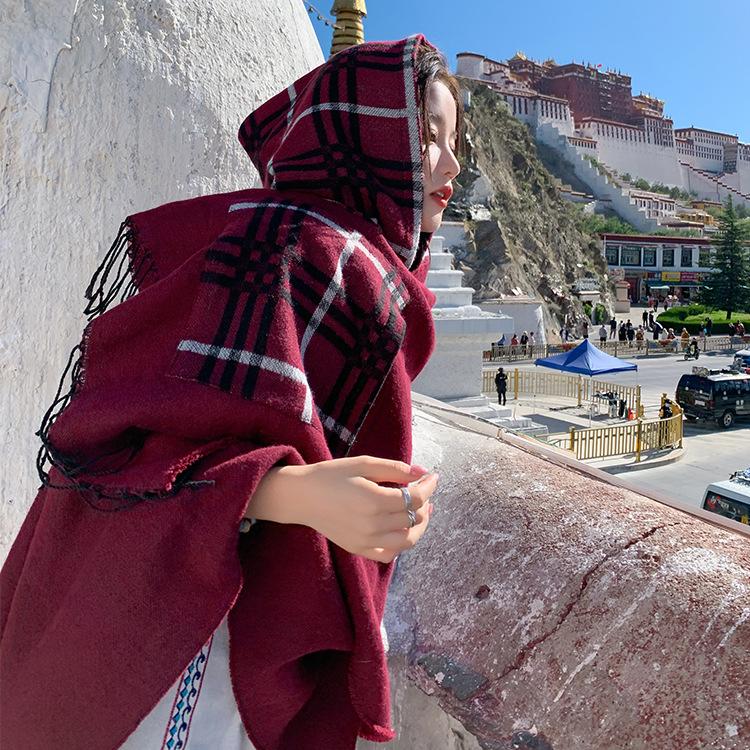 Ethnic Style Shawl Cape Women'S Warmth Tibet Grassland Qinghai Lijiang Xinjiang Travel Photo Scarf