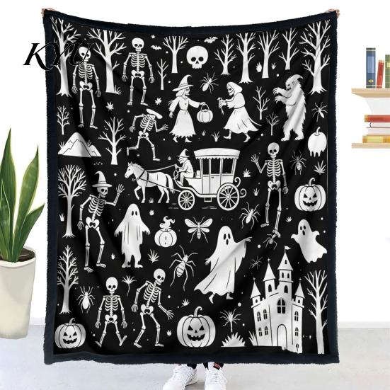 Cozy Bed Throw for Creative Adults Halloween DIY Coloring Blanket, Blanket with Ghost Patterns, Color Your Machine Washable Sofa Own And Kids,