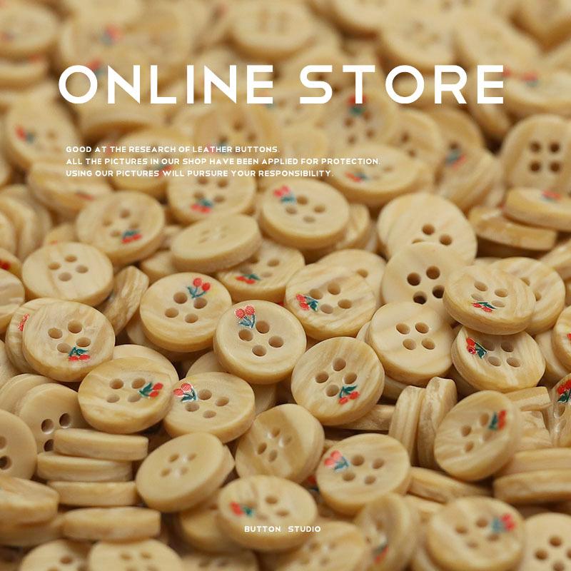 Red Cherry Four-Hole Resin Buttons - Imitation Wood for Children's Wear, Shirts, Ladies' Sweaters, Sleeves, and Collars.