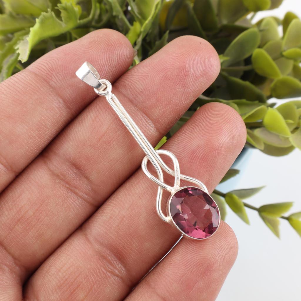 Rhodolit ädelstenssmycken, handgjorda silversmycken, 925 massivt sterlingsilverhänge, vackert silverhänge för bröllopspresent