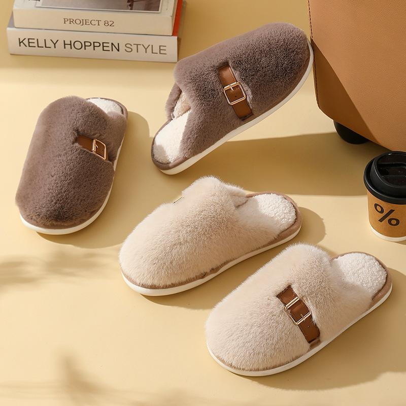 2025 Winter New Casual Flat Bag Head Mao Mao Shoes Student Korean Version Simple Indoor Home Cotton Slippers