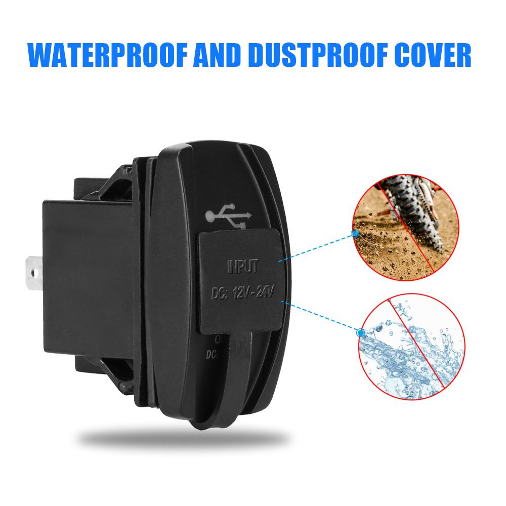 5V 3.1A LED Auto Adapter Car Charger Dual USB Ports Waterproof Universal for Car RV Camper Caravans Dustproof Phone Charger