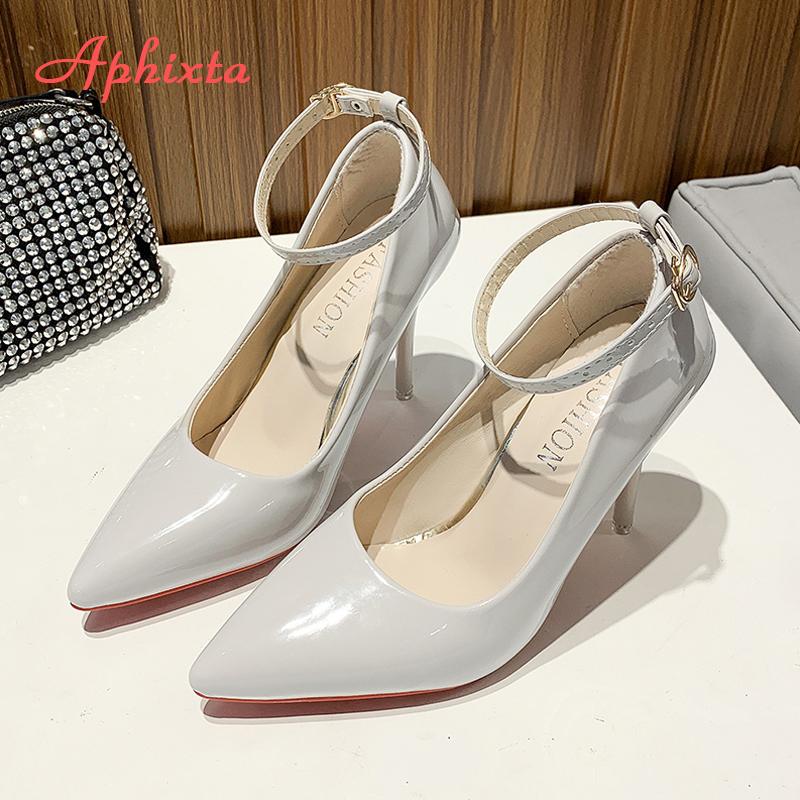 Fashion Aphixta Blcak Shoes Woman 10cm High Heel Pumps Buckle Thin Heels Women Shoes Wedding Party Sexy E Shoes Shoes Big Szie 45