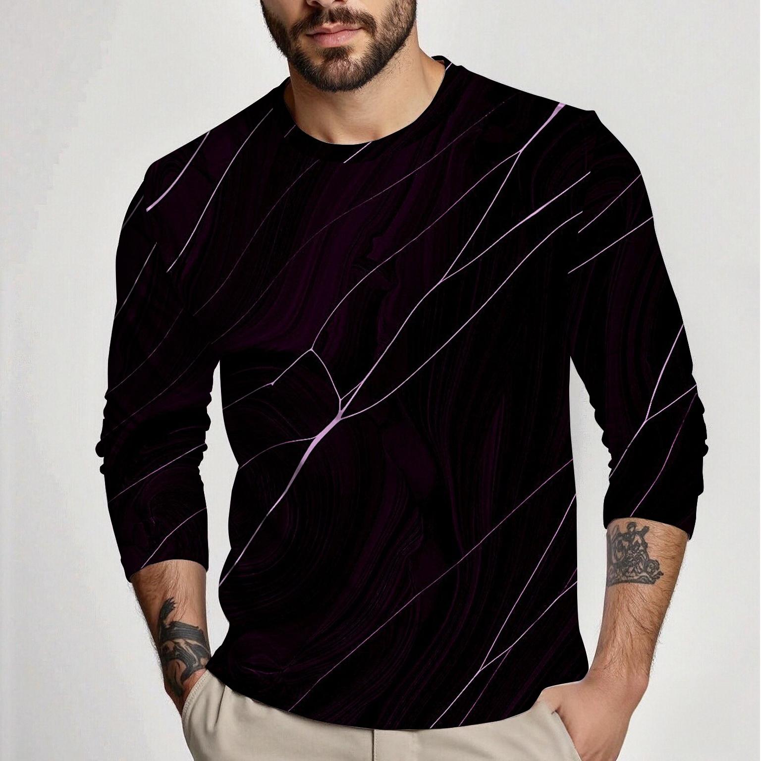 Spring and Autumn Men s Long-Sleeved Round Neck T-Shirt Solid Color Design Comfortable Versatile Men s Thin Top S
