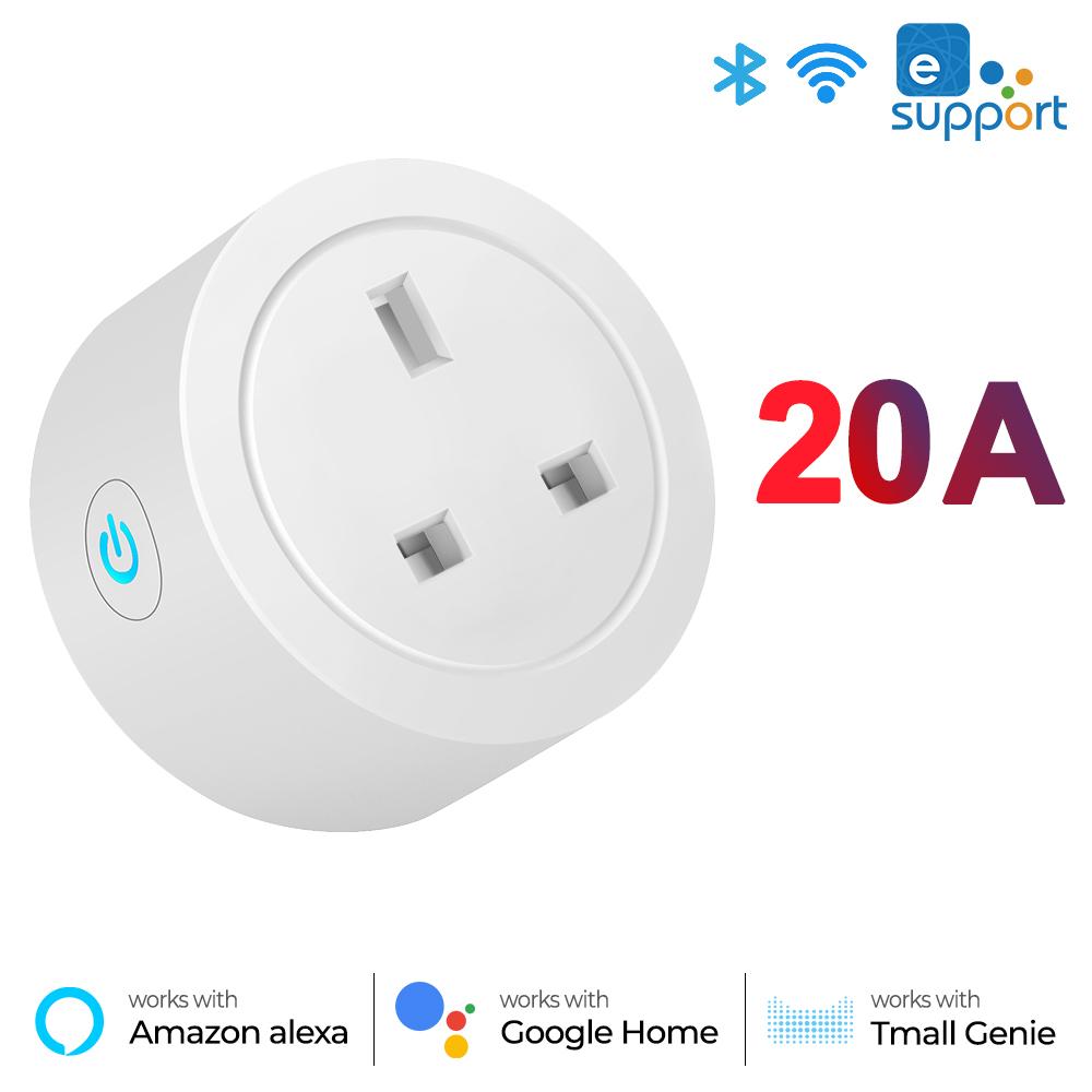 Ewelink 20a Wifi Uk Smart Socket Plug Adapter Wireless Remote Voice Timer Timing App For Google Home Alexa Tmall Genie