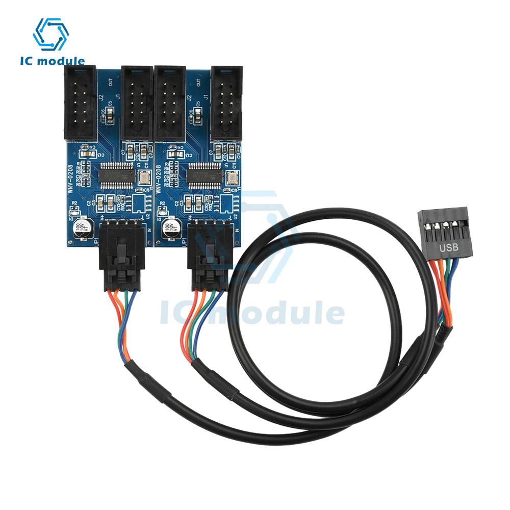 9Pin USB Splitter Motherboard 1 to 2 Female Interface Header Splitter Extension Cable Adapter for 1 to 4 USB HUB Connectors